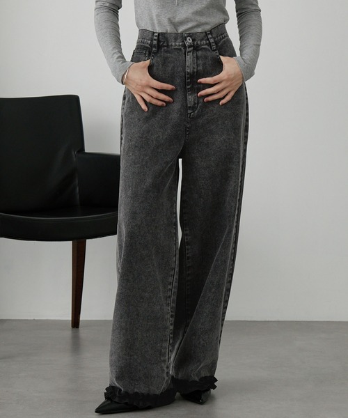 nui nullu（ヌイヌル）の「【nui nullu】ヴィンテージライクフリルデザインワイドデニムパンツ（デニムパンツ・レディース・ブラウン/ブラック/ブルー・L/M/S）」の22枚目の写真