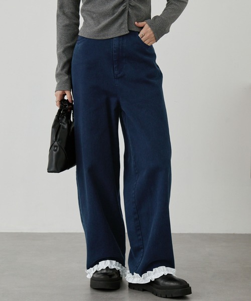 nui nullu（ヌイヌル）の「【nui nullu】ヴィンテージライクフリルデザインワイドデニムパンツ（デニムパンツ・レディース・ブラウン/ブラック/ブルー・L/M/S）」の11枚目の写真