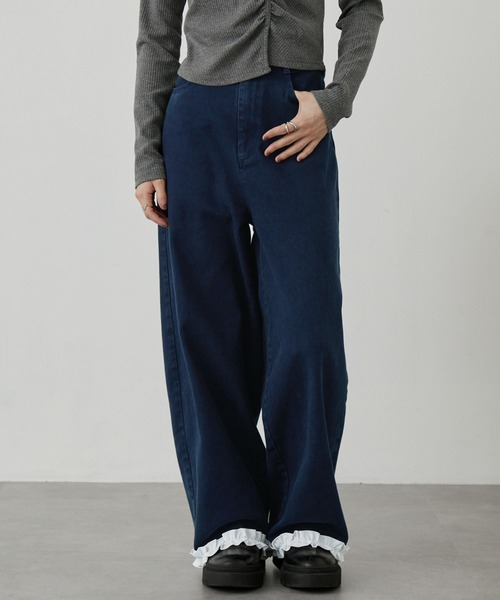 nui nullu（ヌイヌル）の「【nui nullu】ヴィンテージライクフリルデザインワイドデニムパンツ（デニムパンツ・レディース・ブラウン/ブラック/ブルー・L/M/S）」の12枚目の写真