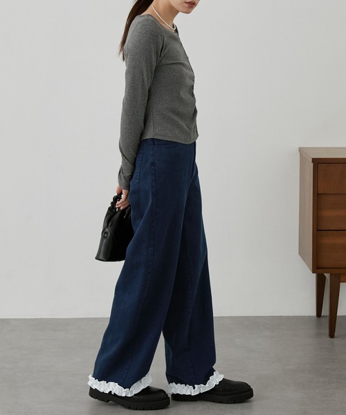 nui nullu（ヌイヌル）の「【nui nullu】ヴィンテージライクフリルデザインワイドデニムパンツ（デニムパンツ・レディース・ブラウン/ブラック/ブルー・L/M/S）」の16枚目の写真