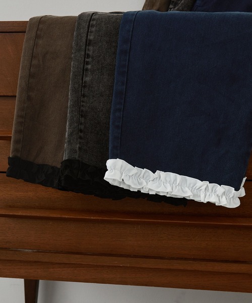 nui nullu（ヌイヌル）の「【nui nullu】ヴィンテージライクフリルデザインワイドデニムパンツ（デニムパンツ・レディース・ブラウン/ブラック/ブルー・L/M/S）」の7枚目の写真