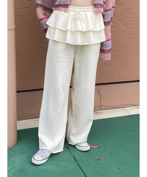 ehka sopo（エヘカソポ）の「フリル付きスウェットパンツ（スウェットパンツ・レディース・グレー/ブラック/キナリ・F）」の4枚目の写真