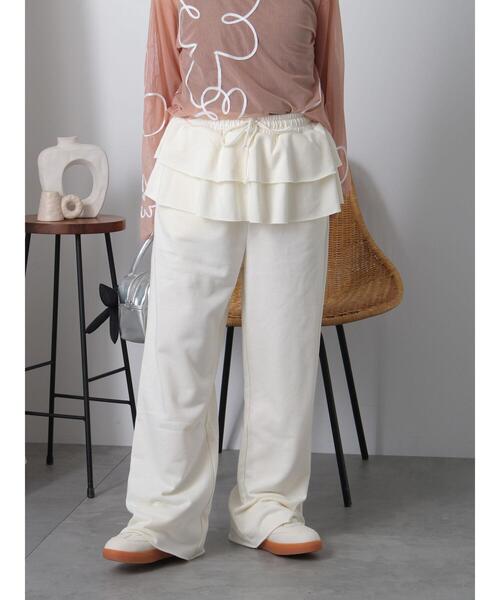 ehka sopo（エヘカソポ）の「フリル付きスウェットパンツ（スウェットパンツ・レディース・グレー/ブラック/キナリ・F）」の6枚目の写真