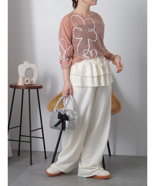 ehka sopo（エヘカソポ）の「フリル付きスウェットパンツ（スウェットパンツ・レディース・グレー/ブラック/キナリ・F）」の9枚目の写真