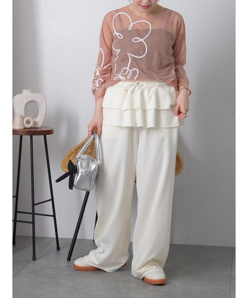 ehka sopo（エヘカソポ）の「フリル付きスウェットパンツ（スウェットパンツ・レディース・グレー/ブラック/キナリ・F）」の10枚目の写真