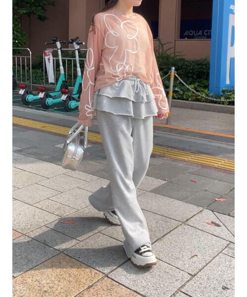 ehka sopo（エヘカソポ）の「フリル付きスウェットパンツ（スウェットパンツ・レディース・グレー/ブラック/キナリ・F）」の19枚目の写真