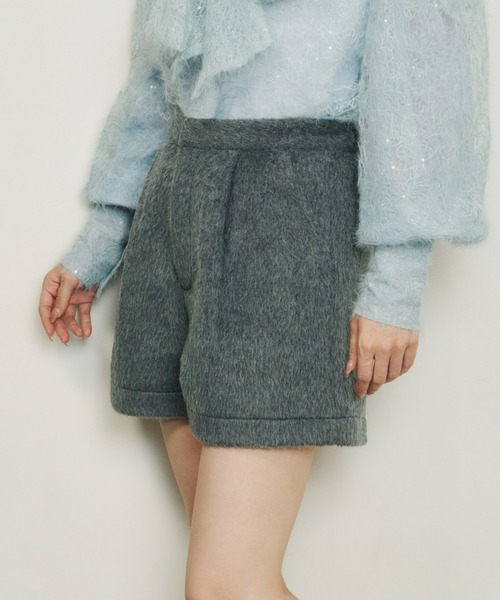 Olu.（オルドット）の「シャギータックショートパンツ[セットアップ可能]（その他パンツ・レディース・グレー/ホワイト×ブラウン/アイボリー/ブラウン・1/0）」の4枚目の写真