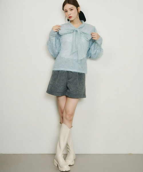 Olu.（オルドット）の「シャギータックショートパンツ[セットアップ可能]（その他パンツ・レディース・グレー/ホワイト×ブラウン/アイボリー/ブラウン・1/0）」の18枚目の写真