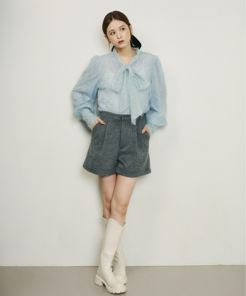 Olu.（オルドット）の「シャギータックショートパンツ[セットアップ可能]（その他パンツ・レディース・グレー/ホワイト×ブラウン/アイボリー/ブラウン・1/0）」の17枚目の写真