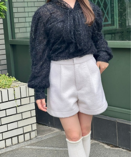 Olu.（オルドット）の「シャギータックショートパンツ[セットアップ可能]（その他パンツ・レディース・グレー/ホワイト×ブラウン/アイボリー/ブラウン・1/0）」の19枚目の写真