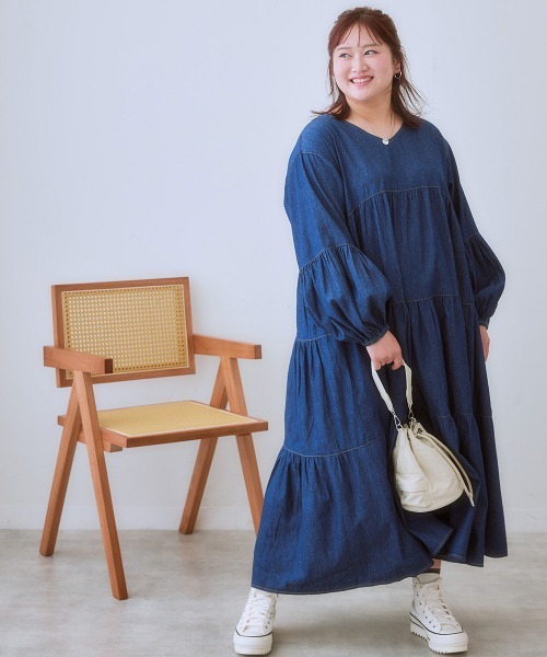 SMILE LAND(スマイルランド)の「<大きいサイズ> ゆるシルエットティアードデザインワンピース(ワンピース・レディース・ダークブラウン/ブラック/カーキ系/ブルー系・5L~6L/3L~4L/L~LL)」の22枚目の写真
