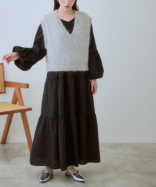 SMILE LAND(スマイルランド)の「<大きいサイズ> ゆるシルエットティアードデザインワンピース(ワンピース・レディース・ダークブラウン/ブラック/カーキ系/ブルー系・5L~6L/3L~4L/L~LL)」の14枚目の写真
