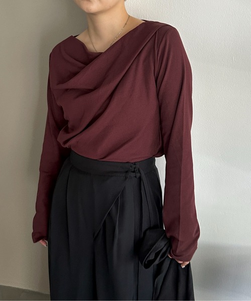 PILIT(ピリット)の「ドレープオフショルトップス(Tシャツ/カットソー・レディース・オフホワイト/杢グレー/ブラウン・MEDIUM)」の3枚目の写真