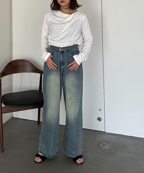 PILIT(ピリット)の「ドレープオフショルトップス(Tシャツ/カットソー・レディース・オフホワイト/杢グレー/ブラウン・MEDIUM)」の12枚目の写真