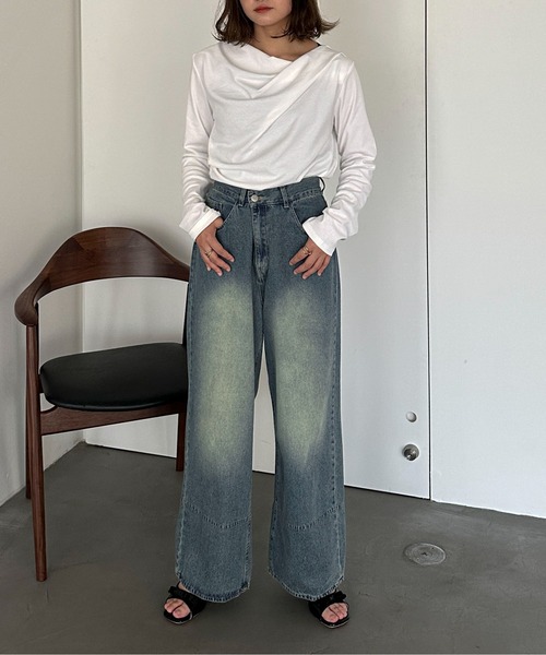 PILIT(ピリット)の「ドレープオフショルトップス(Tシャツ/カットソー・レディース・オフホワイト/杢グレー/ブラウン・MEDIUM)」の11枚目の写真