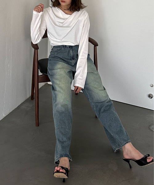 PILIT(ピリット)の「ドレープオフショルトップス(Tシャツ/カットソー・レディース・オフホワイト/杢グレー/ブラウン・MEDIUM)」の8枚目の写真