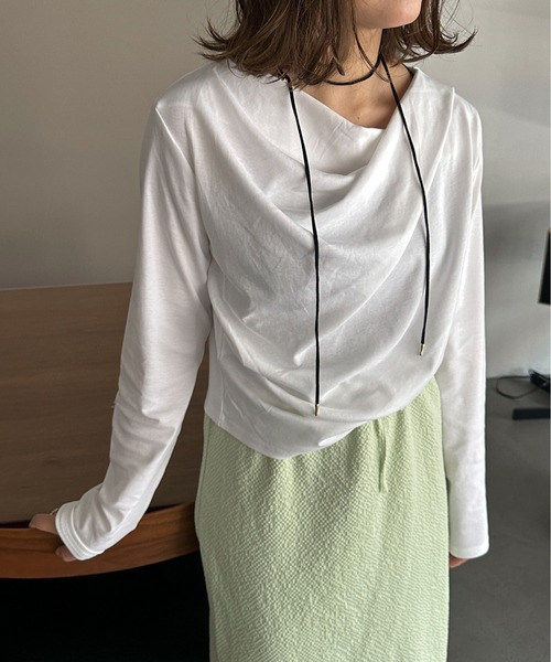 PILIT(ピリット)の「ドレープオフショルトップス(Tシャツ/カットソー・レディース・オフホワイト/杢グレー/ブラウン・MEDIUM)」の21枚目の写真