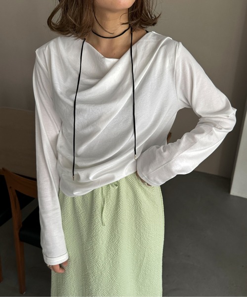 PILIT(ピリット)の「ドレープオフショルトップス(Tシャツ/カットソー・レディース・オフホワイト/杢グレー/ブラウン・MEDIUM)」の19枚目の写真