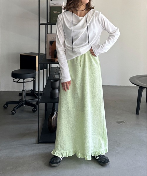 PILIT(ピリット)の「ドレープオフショルトップス(Tシャツ/カットソー・レディース・オフホワイト/杢グレー/ブラウン・MEDIUM)」の17枚目の写真