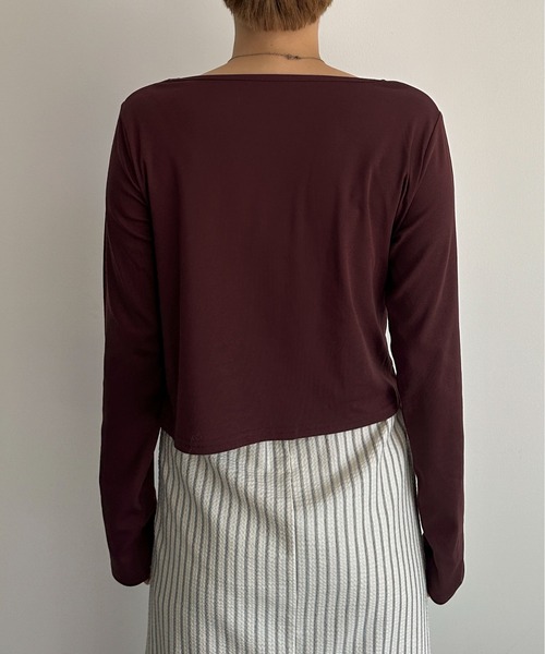 PILIT(ピリット)の「ドレープオフショルトップス(Tシャツ/カットソー・レディース・オフホワイト/杢グレー/ブラウン・MEDIUM)」の5枚目の写真