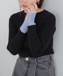 Bab | 【ボトルネック/ラウンドネックから選べる】【20パターン】シアー使い 配色リブニットトップス(ニット/セーター)