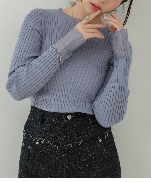 Bab（バブ）の「【ボトルネック/ラウンドネックから選べる】【20パターン】シアー使い 配色リブニットトップス（ニット/セーター・レディース・グレー系1/ブルー/ブルー系1/ベージュ系1/ベージュ/イエロー/チャコール/ブラウン系1/グレー系その他2/アイボリー系1/ブラウン/ホワイト系その他2/ブラック系その他2/グレー系その他/イエロー系1/ブラック系1/ブラック/アイボリー/ホワイト系その他/ブラック系その他・FREE）」の17枚目の写真