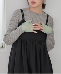 Bab | 【選べるネック】シアー使い 配色リブニットトップス(ニット/セーター)