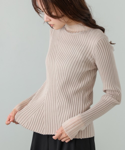 Bab（バブ）の「【ボトルネック/ラウンドネックから選べる】【20パターン】シアー使い 配色リブニットトップス（ニット/セーター・レディース・グレー系1/ブルー/ブルー系1/ベージュ系1/ベージュ/イエロー/チャコール/ブラウン系1/グレー系その他2/アイボリー系1/ブラウン/ホワイト系その他2/ブラック系その他2/グレー系その他/イエロー系1/ブラック系1/ブラック/アイボリー/ホワイト系その他/ブラック系その他・FREE）」の22枚目の写真