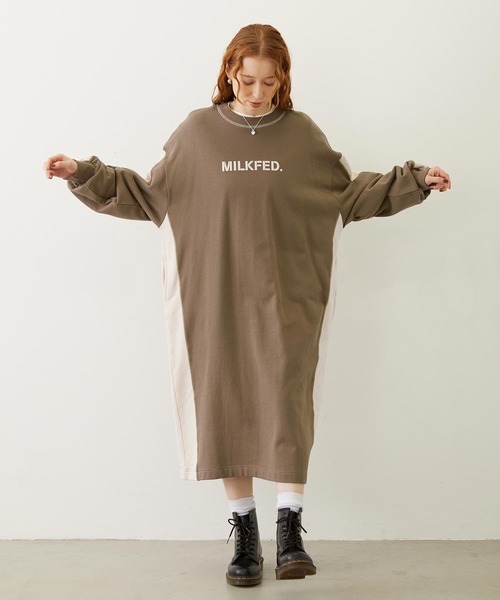 MILKFED.（ミルクフェド）の「SIDE LINE SWEAT DRESS（ワンピース・レディース・ブラウン/オートミール/チャコール・ONE SIZE）」の4枚目の写真