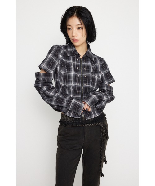 LAGUA GEM(ラグアジェム)の「2WAY COMPACT CHECK シャツ(シャツ/ブラウス・レディース・ベージュ/ブラック・FREE)」の11枚目の写真