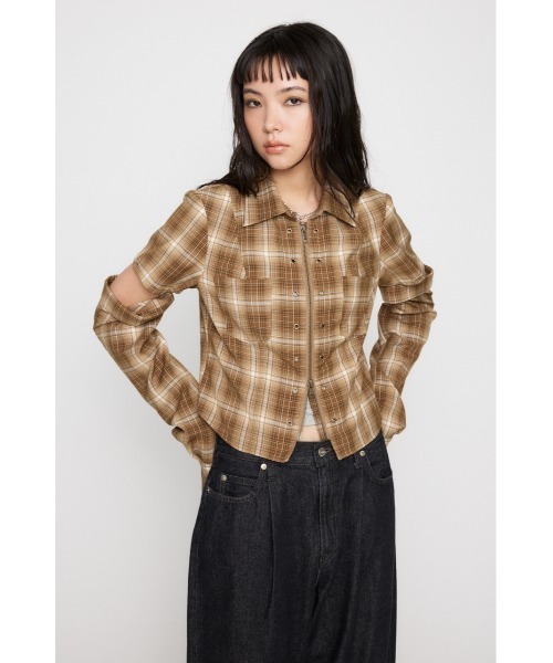 LAGUA GEM(ラグアジェム)の「2WAY COMPACT CHECK シャツ(シャツ/ブラウス・レディース・ベージュ/ブラック・FREE)」の5枚目の写真