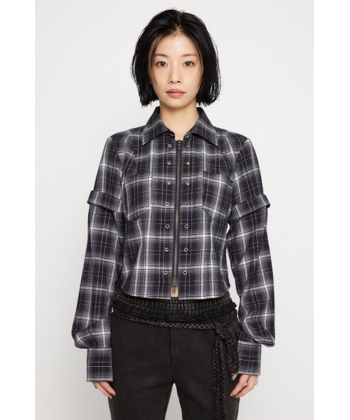 LAGUA GEM(ラグアジェム)の「2WAY COMPACT CHECK シャツ(シャツ/ブラウス・レディース・ベージュ/ブラック・FREE)」の13枚目の写真