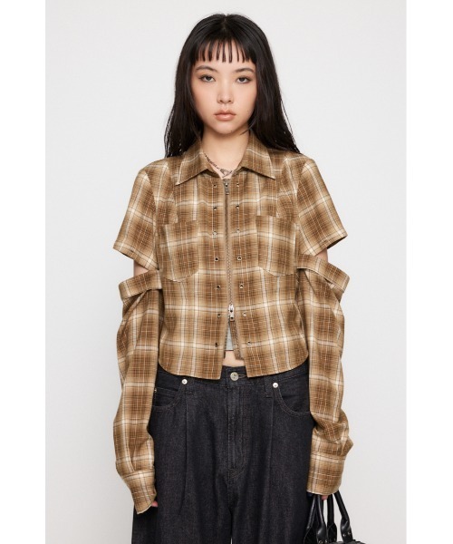 LAGUA GEM(ラグアジェム)の「2WAY COMPACT CHECK シャツ(シャツ/ブラウス・レディース・ベージュ/ブラック・FREE)」の3枚目の写真