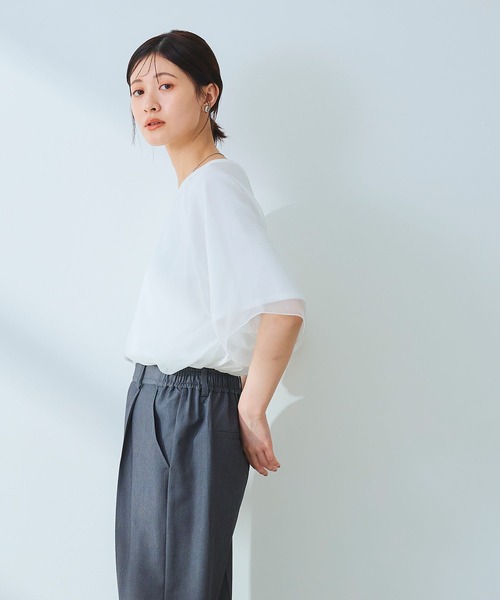 CROSS FUNCTION（クロスファンクション）の「《マシンウォッシャブル》エブ楽 シフォンレイヤードトップス【CROSS FUNCTION/クロスファンクション】（Tシャツ/カットソー・レディース・ブラック/オフホワイト・M/LL/L）」の21枚目の写真