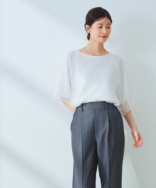 CROSS FUNCTION（クロスファンクション）の「《マシンウォッシャブル》エブ楽 シフォンレイヤードトップス【CROSS FUNCTION/クロスファンクション】（Tシャツ/カットソー・レディース・ブラック/オフホワイト・M/LL/L）」の20枚目の写真