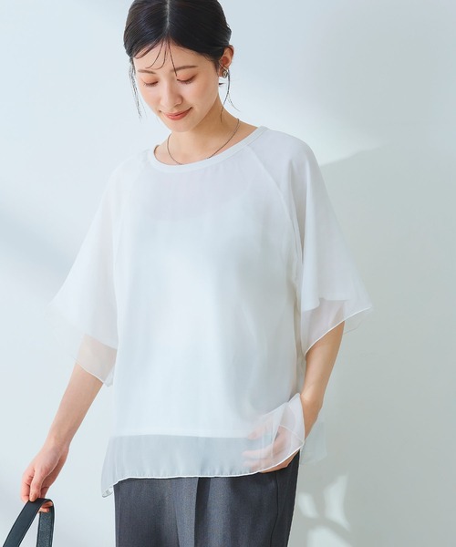 CROSS FUNCTION（クロスファンクション）の「《マシンウォッシャブル》エブ楽 シフォンレイヤードトップス【CROSS FUNCTION/クロスファンクション】（Tシャツ/カットソー・レディース・ブラック/オフホワイト・M/LL/L）」の14枚目の写真