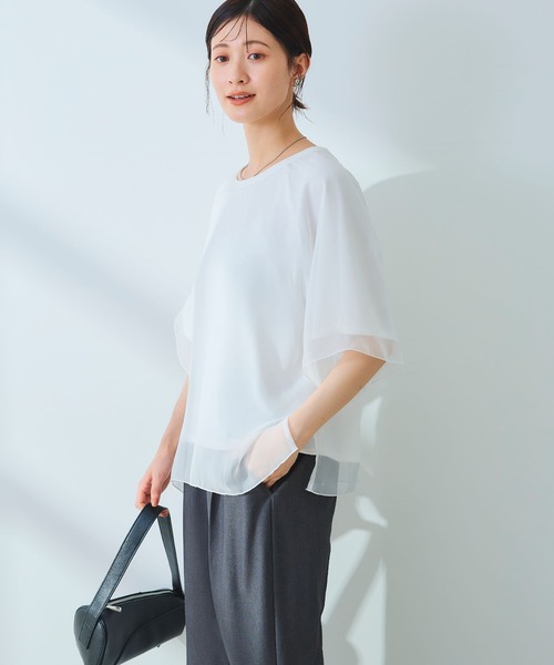 CROSS FUNCTION（クロスファンクション）の「《マシンウォッシャブル》エブ楽 シフォンレイヤードトップス【CROSS FUNCTION/クロスファンクション】（Tシャツ/カットソー・レディース・ブラック/オフホワイト・M/LL/L）」の17枚目の写真