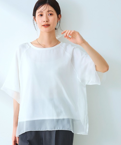 CROSS FUNCTION（クロスファンクション）の「《マシンウォッシャブル》エブ楽 シフォンレイヤードトップス【CROSS FUNCTION/クロスファンクション】（Tシャツ/カットソー・レディース・ブラック/オフホワイト・M/LL/L）」の15枚目の写真