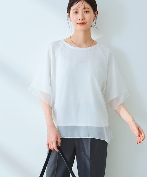 CROSS FUNCTION（クロスファンクション）の「《マシンウォッシャブル》エブ楽 シフォンレイヤードトップス【CROSS FUNCTION/クロスファンクション】（Tシャツ/カットソー・レディース・ブラック/オフホワイト・M/LL/L）」の16枚目の写真