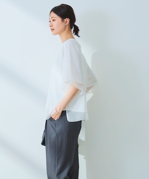 CROSS FUNCTION（クロスファンクション）の「《マシンウォッシャブル》エブ楽 シフォンレイヤードトップス【CROSS FUNCTION/クロスファンクション】（Tシャツ/カットソー・レディース・ブラック/オフホワイト・M/LL/L）」の19枚目の写真