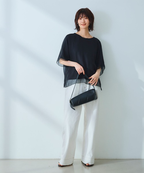 CROSS FUNCTION（クロスファンクション）の「《マシンウォッシャブル》エブ楽 シフォンレイヤードトップス【CROSS FUNCTION/クロスファンクション】（Tシャツ/カットソー・レディース・ブラック/オフホワイト・M/LL/L）」の11枚目の写真