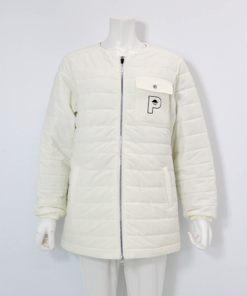 Picone CLUB(ピッコーネクラブ)の「防風保温ノーカラー中綿ブルゾン(ブルゾン・レディース・ブラック/ホワイト/ベージュ・S/M/L)」の2枚目の写真