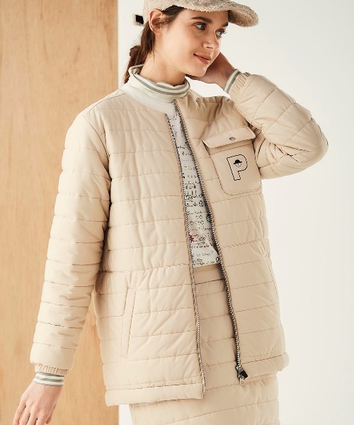 Picone CLUB(ピッコーネクラブ)の「防風保温ノーカラー中綿ブルゾン(ブルゾン・レディース・ブラック/ホワイト/ベージュ・S/M/L)」の12枚目の写真