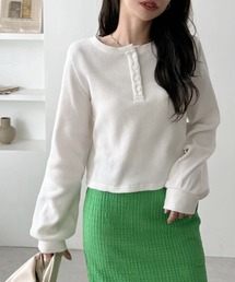 TREOVER（トレオーバー）の「《ラフにお洒落見えが叶う》ヘンリーネックショート丈ワッフルプルオーバー（Tシャツ/カットソー・レディース）」