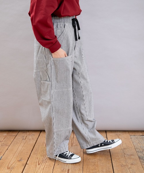 セール】R4365 ワイドストレートのダブルニーアトリエパンツ（デニム