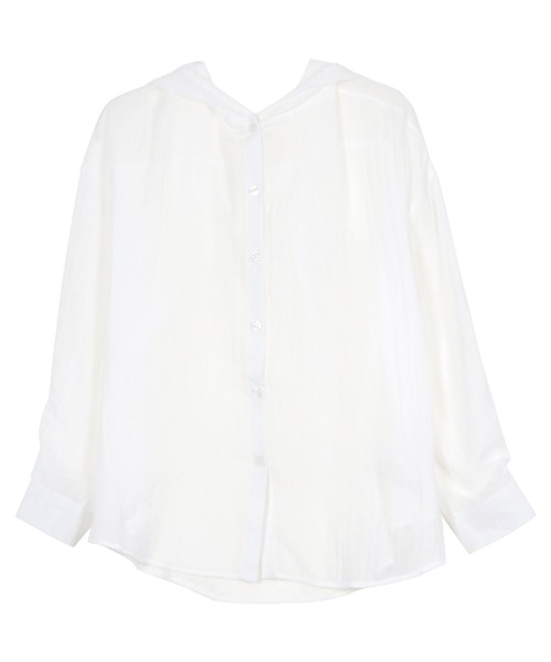 Petitle（プチレ）の「[ 低身長向けサイズ ] シアーガーゼロングシャツパーカー（シャツ/ブラウス・レディース・ライトベージュ/ブラック/オフホワイト/ブルー/グレー・PM）」の10枚目の写真