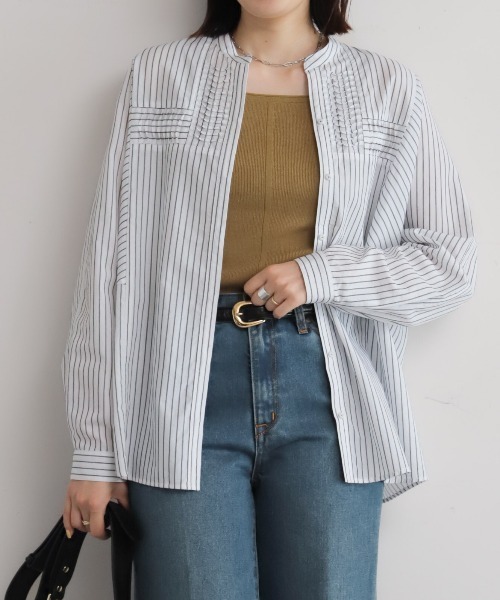 NOMBRE IMPAIR（ノンブルアンペール）の「ねじりピンタックストライプドルマンブラウス（シャツ/ブラウス・レディース・ホワイト/サックスブルー/ベージュ・FREE）」の5枚目の写真