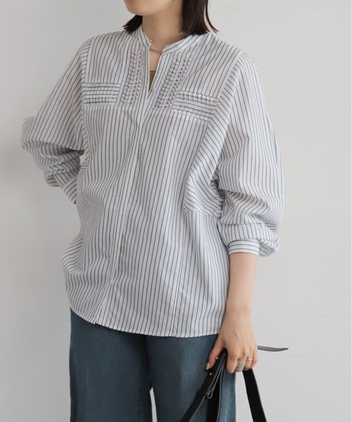 しまたく ねじりピンタックストライプドルマンブラウス | NOMBRE IMPAIR