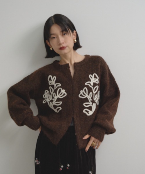 Violin Knit Cardigan バイオリンの編みこみカーディガン 刺繍 テープ刺繍カーディガン（ニット/セーター）｜Shelly island（シェリー