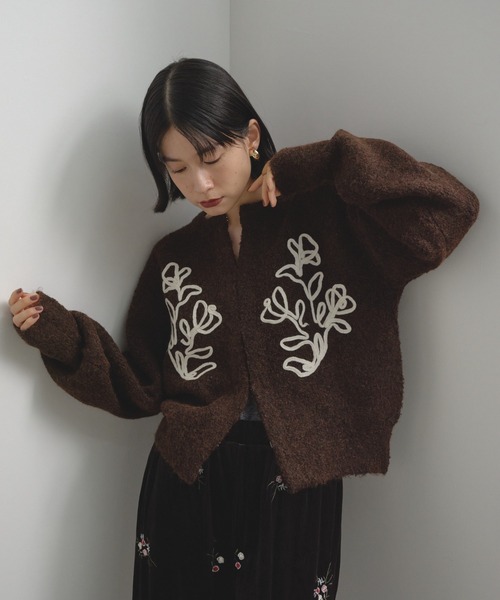 Violin Knit Cardigan バイオリンの編みこみカーディガン 刺繍 テープ刺繍カーディガン（ニット/セーター）｜Shelly island（シェリー